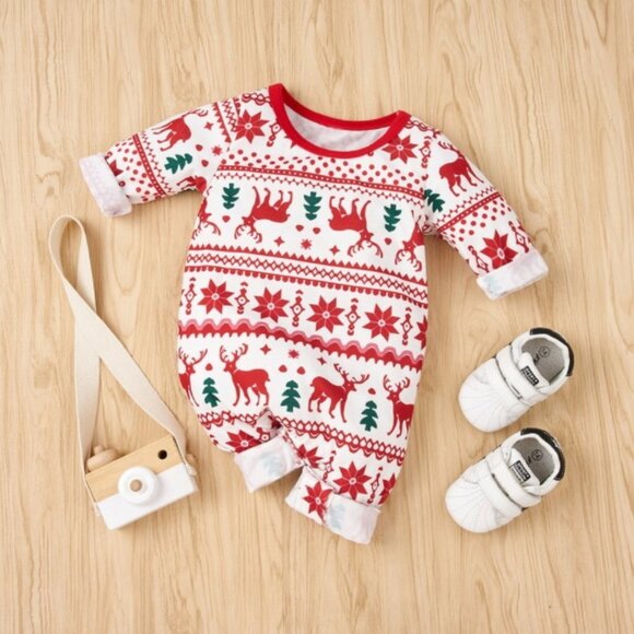 Girl girls boy boys baby toddler Christmas Holidays jumpsuit outfit reindeer new - Picture 1 of 5